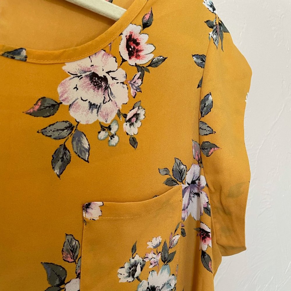 Alice Blue cute pocket mustard yellow floral top